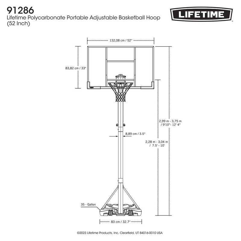 LIFETIME 91286 Basketbola pārvietojamais komplekts (2.28 - 3.04m) (ar Power Lift!)