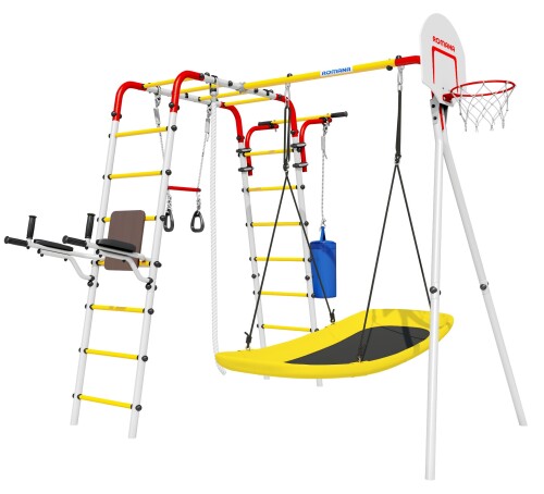Āra sporta komplekss, bērnu rotaļu laukums FITNESS-4, balts-dzeltens-sarkans